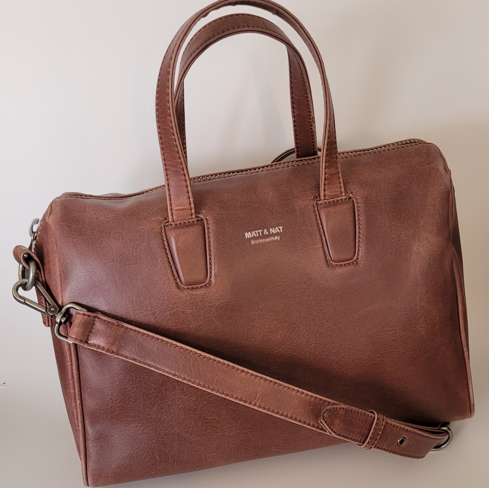 Matt & Nat Vegan Leather Brown Mitsuko Bowling Satchel and Crossbody Bag